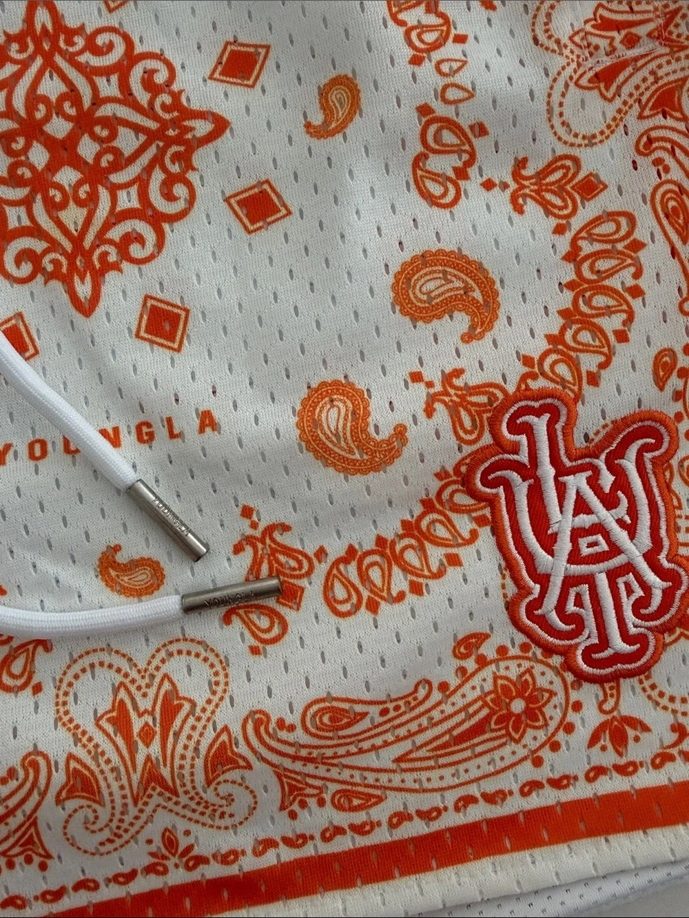 YoungLA White and Orange Paisley Athletic Mesh Shorts L 🔥